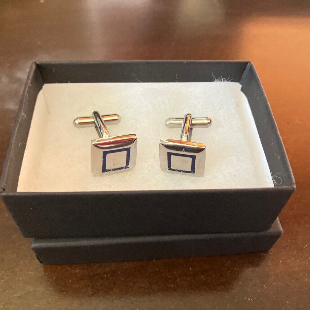 Silver and blue men's cuff links